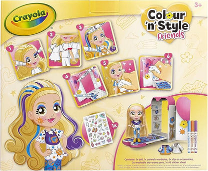CRAYOLA Colour 'n' Style Friends: Goldie - Catwalk Playset | Colour & Style Your Own Doll, Again and Again! (Includes Magic Dry-Erase Pens) | Ideal For Kids Aged 3+