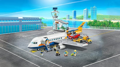 LEGO City Passenger Airplane 60262, with Radar Tower, Airport Truck with a Car Elevator, Red Convertible, 4 Passenger and 4 Airport Staff Minifigures, Plus a Baby Figure (669 Pieces)