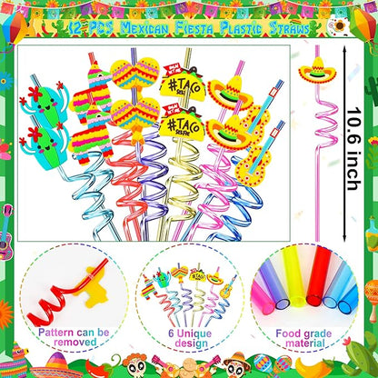 Erweicet Fiesta Party Favors 84 PCS Fiesta Mexican Theme Slap Bracelets DIY Stickers Tattoo Stickers Keychains Straws Gift Bags for Cinco De Mayo Theme Birthday Party Baby Shower