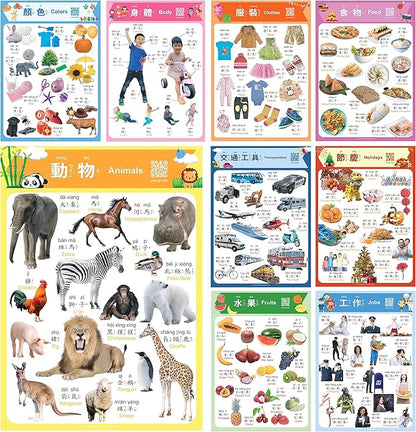 N/A/ Chinese Learning 10-Poster Set for Kids. Montessori-Inspired. Bilingual with Traditional Chinese, English, and Zhuyin.