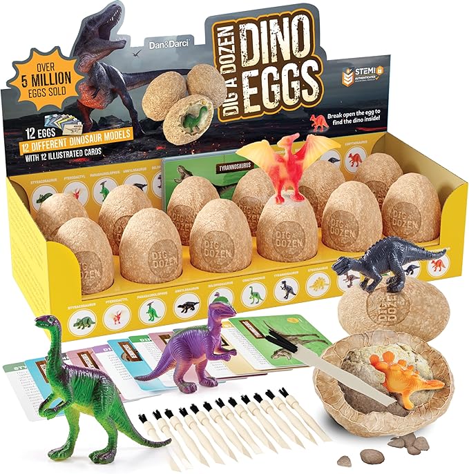 Dan&Darci Easter Dig a Dozen Dino Egg Kit for Kids - Dinosaur Toys Gift 3-12 Year Old - 12 Eggs & Surprise Dinosaurs - Science STEM Activities - Educational Boy Toy Party Gifts for Boys & Girls