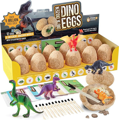 Dan&Darci Easter Dig a Dozen Dino Egg Kit for Kids - Dinosaur Toys Gift 3-12 Year Old - 12 Eggs & Surprise Dinosaurs - Science STEM Activities - Educational Boy Toy Party Gifts for Boys & Girls