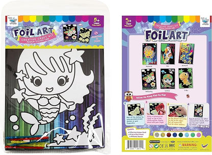 VHALE Foil Art Craft Kit 6 Pack Sticker Picture (9.5 x 6.5 inch), 48 Foil Sheets and 6 Skewers, Peel and Paste Sparkly Foil Art, Classroom Arts and Crafts, Great Travel Toys, Kids Party Favors