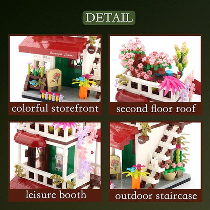 Street View Mini Building Blocks Flower House Shop Store Building Kit Simulation Construction Educational Creative Toy for Boys Girls Age 8+ 953 pcs