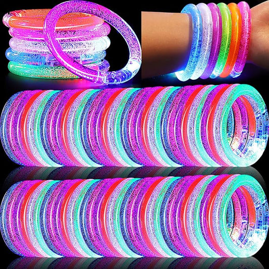 80 Pack LED Bracelets,6 Color Glow Bracelet Glow in The Dark Bracelets,Flashing Light Up Bracelet for Adults,Glow Stick Bracelet for Concerts Festivals Carnival Rave Neon Party Supplies