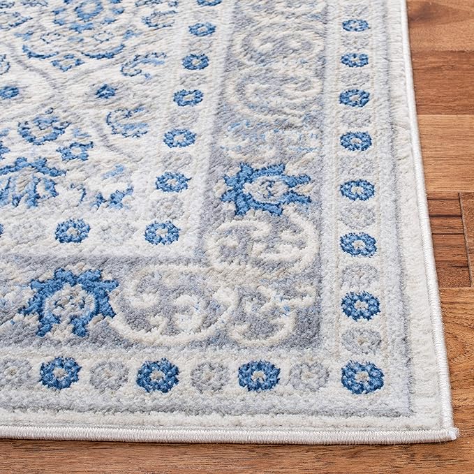 SAFAVIEH Brentwood Collection 6' x 9' Ivory/Blue BNT870A Oriental Damask Trellis Non-Shedding Living Room Bedroom Dining Home Office Area Rug