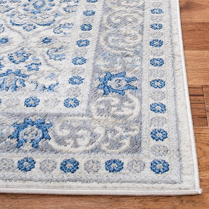 SAFAVIEH Brentwood Collection 6' x 9' Ivory/Blue BNT870A Oriental Damask Trellis Non-Shedding Living Room Bedroom Dining Home Office Area Rug