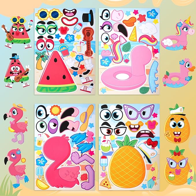 JOYIN 36 Pcs 9"x6" Summer Scene Make a face Stickers for Kids, Make Your Own Summer Sticker Sheets, Party Favors Kids Crafts, Goodie Bags Stuffers, Classroom Rewards