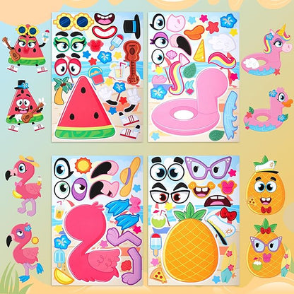 JOYIN 36 Pcs 9"x6" Summer Scene Make a face Stickers for Kids, Make Your Own Summer Sticker Sheets, Party Favors Kids Crafts, Goodie Bags Stuffers, Classroom Rewards