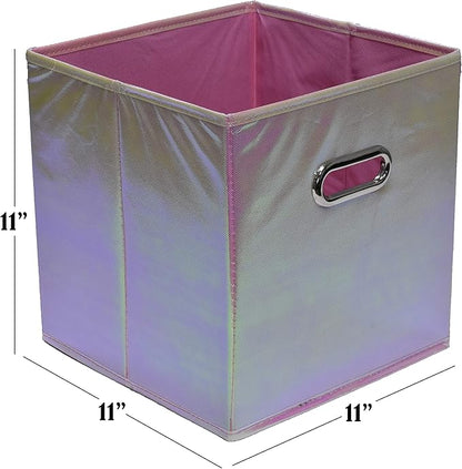 Handy Laundry 6-Pack Foldable Cube Storage Bins – Decorative Collapsible Organizer for Shelves, Closets, Underbed, Clothes, or Kids’ Toys (Shiny Pink)