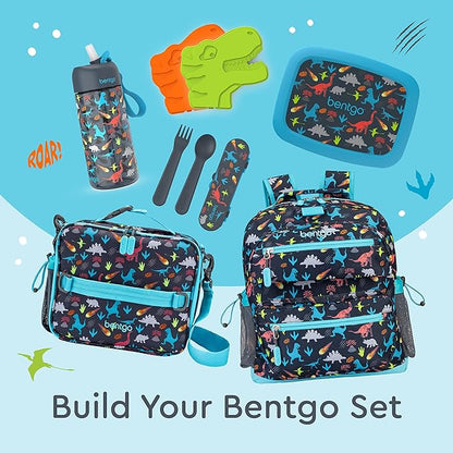 Bentgo Kids Utensil Set - Reusable Plastic Fork, Spoon & Storage Case - BPA-Free Materials, Easy-Grip Handles, Dishwasher Safe - Ideal for School Lunch, Travel, & Outdoors (Dinosaur)
