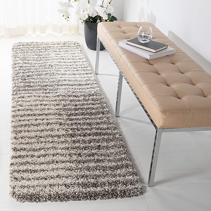 SAFAVIEH Hudson Shag Collection Runner Rug - 2'3" x 8', Grey & Ivory, Modern Abstract Design, Non-Shedding & Easy Care, 2-inch Thick Ideal for High Traffic Areas in Living Room, Bedroom (SGH298F)