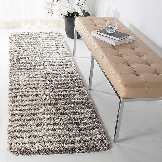 SAFAVIEH Hudson Shag Collection Runner Rug - 2'3" x 8', Grey & Ivory, Modern Abstract Design, Non-Shedding & Easy Care, 2-inch Thick Ideal for High Traffic Areas in Living Room, Bedroom (SGH298F)