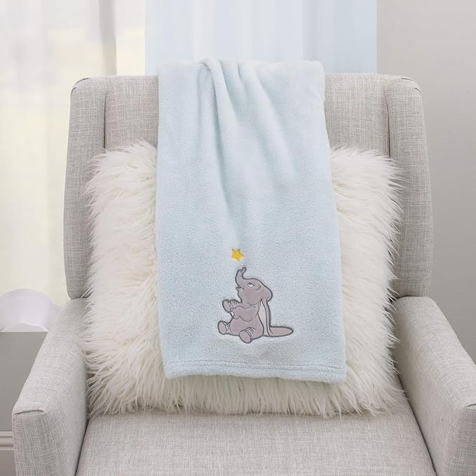 Disney Dumbo - Shine Bright Little Star Aqua, Grey & Yellow Super Soft Baby Blanket with Applique, Aqua, Grey, Yellow, (4453210P)