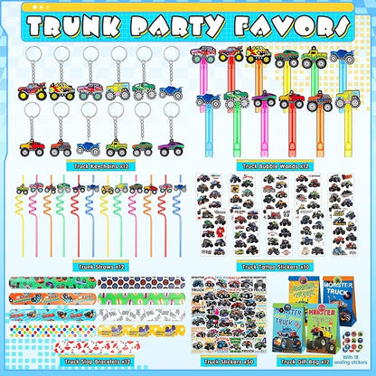 120 Pcs Truck Party Favors Set Include 12 Truck Bubble Wands 12 Slap Bracelets 12 Keychain 12 Truck Gift Bag 12 Truck Stickers 12 Drinking Straw 50 Stickers for Truck Birthday Party Favors
