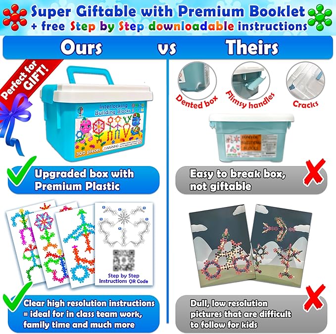 Curious 2 Learn 300 Pieces Building Blocks- Kids STEM Toys Educational Building Toys- Discs Sets Interlocking, Solid Plastic for Preschool Kids Boys and Girls Aged 3+, Creativity Kids Toys