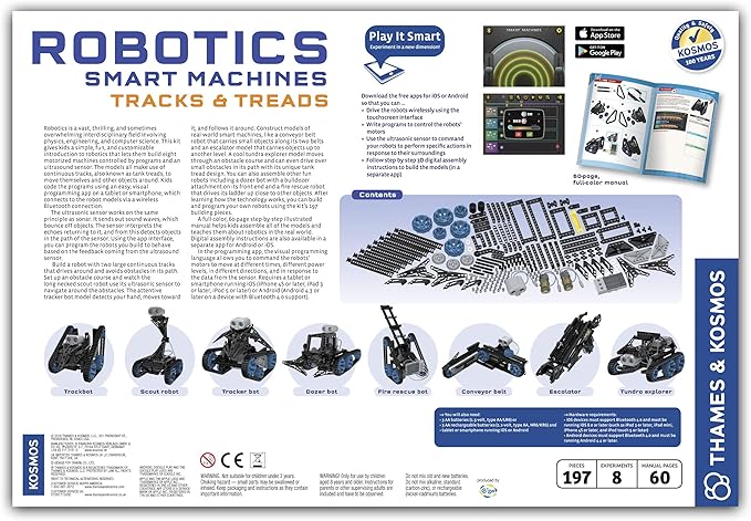 Thames & Kosmos | Robotics Smart Machines: Tracks & Treads | for Kids 8+ | STEM Kit Builds 8 Robots | Color Manual to Help with Assembly | Requires Tablet or Smartphone | Parents' Choice Silver Award
