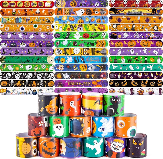 AMOR PRESENT 64PCS Slap Bracelets Bulk, Halloween Slap Bracelets for Kids Snap Wrist Bands for Party Favors Goodie Bags Trick Or Treat Toys