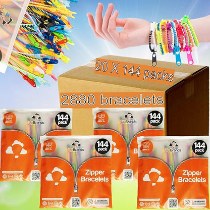 UpBrands 20 x 144 Pack Bulk Fidget Zipper Bracelets – Sensory Toy Party Favors for Kids – Wholesale Set for Schools, Churches, Vending Toys Machine, Dentists, and Community Programs