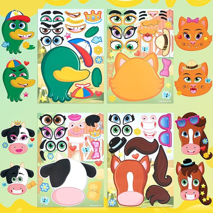 JOYIN 36 Pcs 9"x6" Farm Animals Make a face Stickers for Kids, Make Your Own Summer Sticker Sheets, Party Favors Kids Crafts, Goodie Bags Stuffers, Classroom Rewards