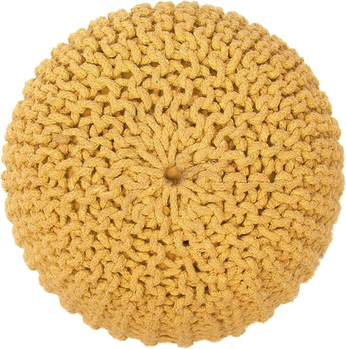 The Home Talk Poufs Boho Rustic Décor Ottoman 100% Cotton Foot Stool for Couch, Armchair, Bean Bag - Hand Knitted Braid Cord for Living Room, Bedroom, Floor Cushion, 18"x18"x14" - Yellow