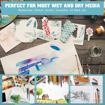 Watercolor Paper Pad, Watercolor Sketchbook 9" x12” 140lb/300gsm, Spiral Bound Water Color Pad Journal and Sketchbook for Adults & Kids, Markers and Art Journaling
