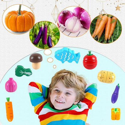 newlng Wooden Play Food Sets for Kids Cutting Vegetables Pretend Play Kitchen Accessory for Toddler Montessori Toys Early Educational Toys with Wooden Box & Knife & Cutting Board
