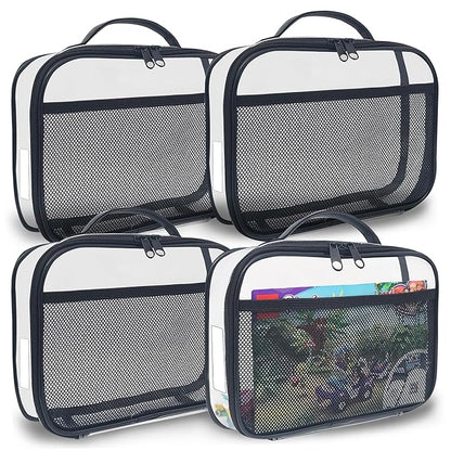 holay 4 Packs PVC Zippered Blocks Set, Toy, Clay, Board game Storage Organizer Case (Name Tag, Manual Pocket) (Black, Small)