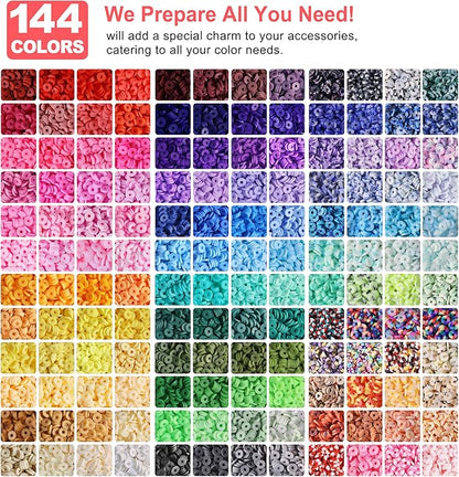 Redtwo 23000 Pcs Clay Beads Bracelet Making Kit 144 Colors 7 Boxes Flat Polymer Heishi Beads Set for Friendship Jewelry Making with Pendant Charms Crafts Gifts for Girls Ages 6-12 Kids Adults