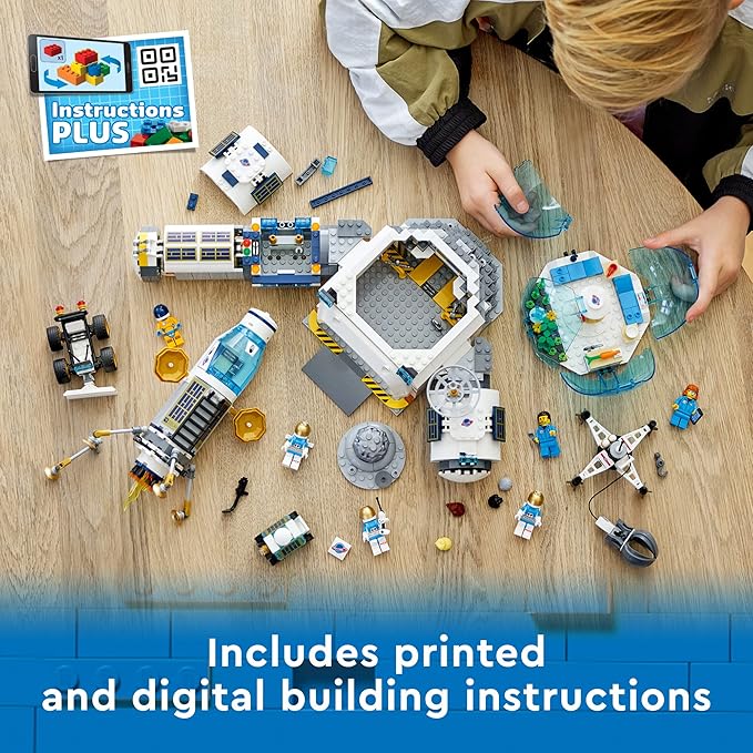 LEGO City Lunar Research Base Outer Space Toy for Kids who Love Space 60350, NASA Inspired Lunar Lander, Rover and Moon Buggy with 6 Astronaut Minifigures, Ages 7 Plus