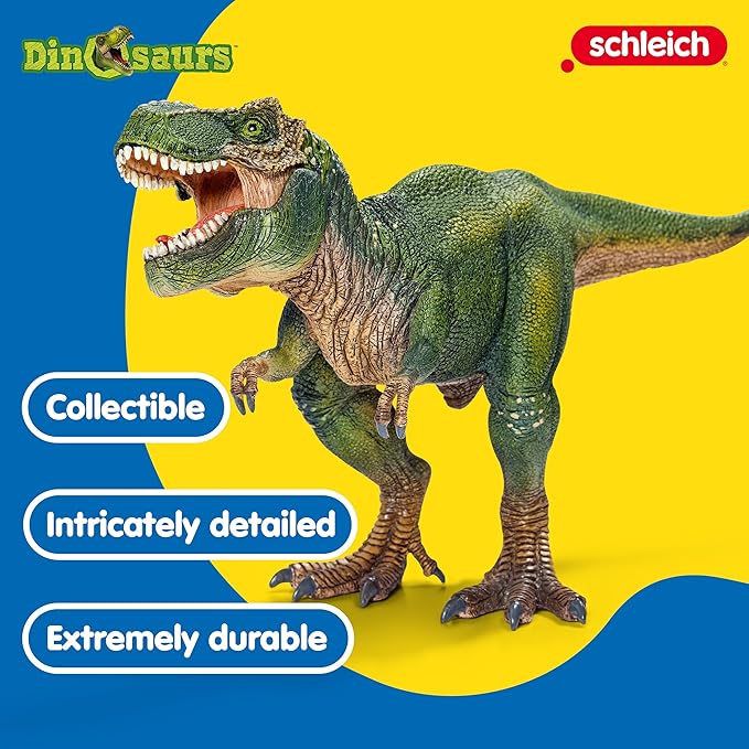 schleich DINOSAURS — Tyrannosaurus Rex, T-Rex Toy with Realistic Detail and Movable Jaw, Imagination-Inspiring Dinosaur Toys for Girls and Boys Ages 4+, Green, 11.2" x 5.6" x 3.8"