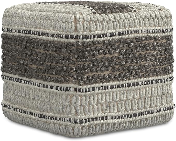 SIMPLIHOME Grady 18 Inch Wide Contemporary Square Pouf in Earth Tone Brown Handloom Woven, for The Living Room, Bedroom and Kids Room