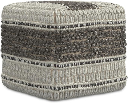 SIMPLIHOME Grady 18 Inch Wide Contemporary Square Pouf in Earth Tone Brown Handloom Woven, for The Living Room, Bedroom and Kids Room