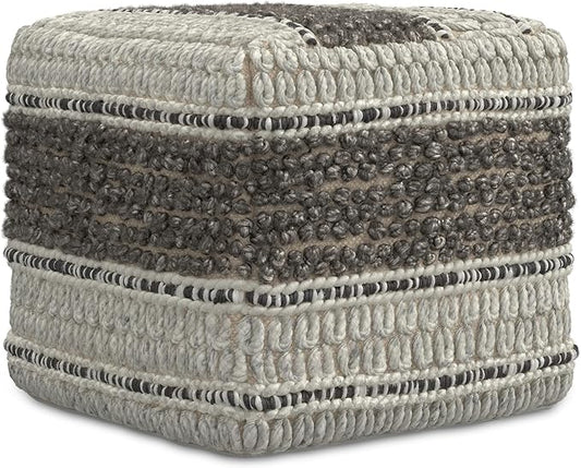 SIMPLIHOME Grady 18 Inch Wide Contemporary Square Pouf in Earth Tone Brown Handloom Woven, for The Living Room, Bedroom and Kids Room