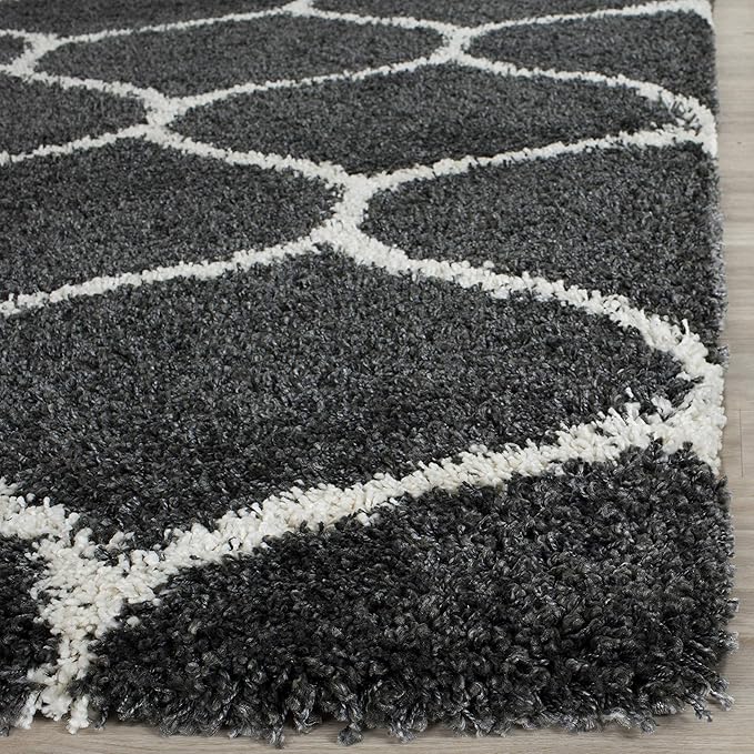 SAFAVIEH Hudson Shag Collection Runner Rug - 2'3" x 16', Dark Grey & Ivory, Trellis Design, Non-Shedding & Easy Care, 2-inch Thick Ideal for High Traffic Areas in Living Room, Bedroom (SGH280G)