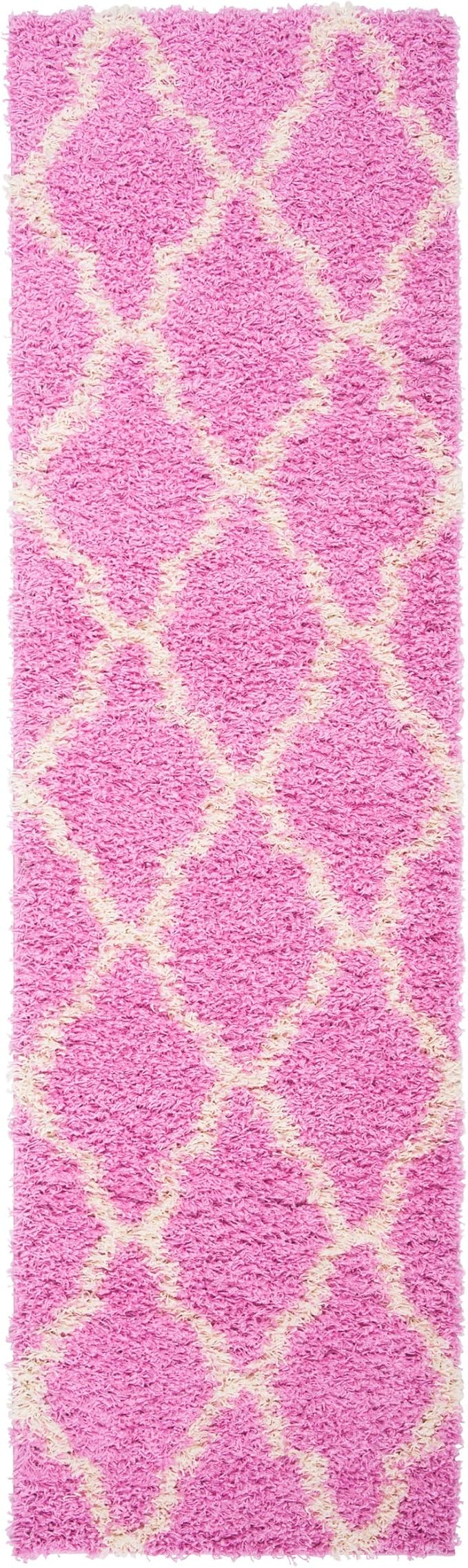 SAFAVIEH Dallas Shag Collection 2'3" x 8' Pink / Ivory SGDS257I Trellis Non-Shedding Living Room Bedroom Dining Room Entryway Plush 1.5-inch Thick Runner Rug