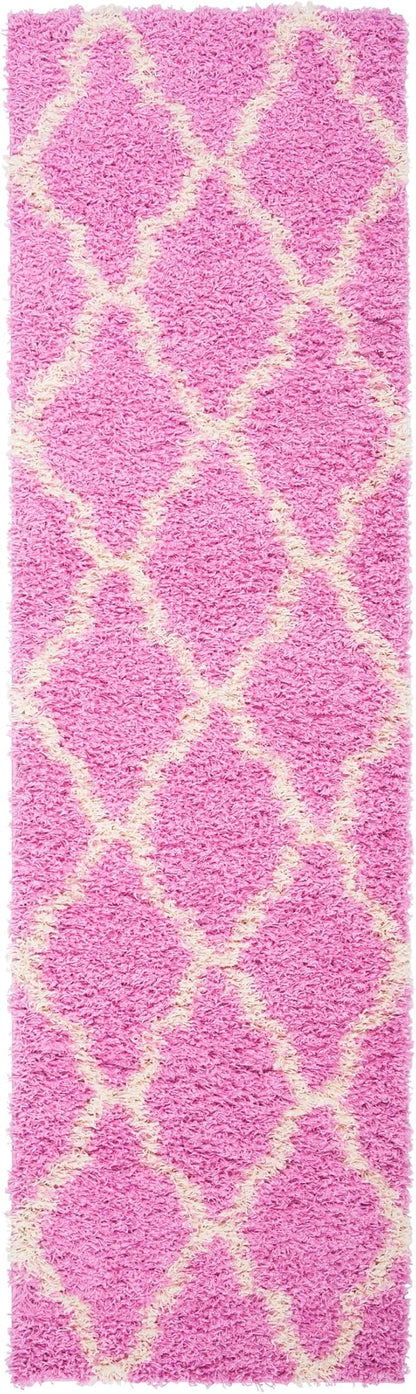 SAFAVIEH Dallas Shag Collection 2'3" x 8' Pink / Ivory SGDS257I Trellis Non-Shedding Living Room Bedroom Dining Room Entryway Plush 1.5-inch Thick Runner Rug