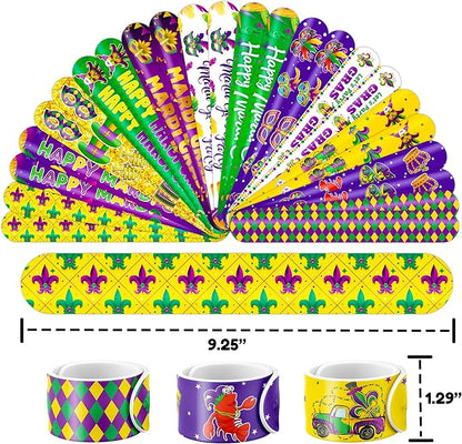 48 Mardi Gras 24PCS Mardi Gras Temporary Tattoos Sticker 24PCS Slap Bracelets Perfect for Themed Birthday Party Favors Baby Showers or Classroom Rewards Ideal Decor and Gifts for Girls and Boys