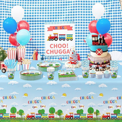 Train Birthday Plates And Napkins Party Supplies Dinnerware, Train Birthday Decorations, Plate, Cup, Napkin, Fork, Train Theme Chugga Choo Party Supplies For 1st 2nd 3rd Birthday | 24 Guests