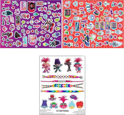 Innovative Designs Trolls World Tour Kids Deluxe Activity Set with Carrying Tin, Coloring Sheets, Tattoos, Stickers, & Art Supplies