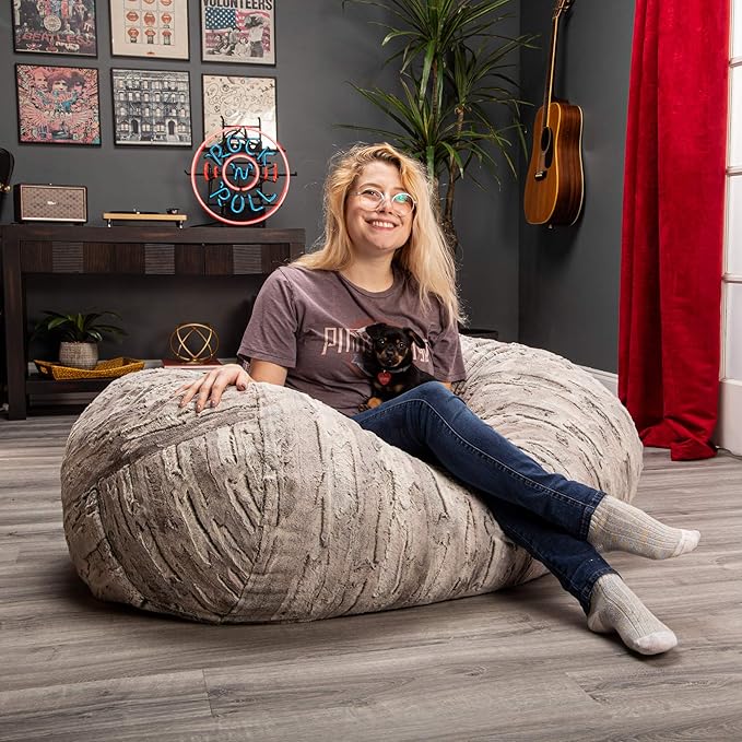 Jaxx Sofa Saxx Bean Bag Lounger, 4-Feet, Luxe Fur-Silver Fox