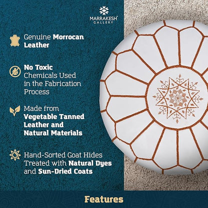 Marrakesh Gallery Genuine Leather Round Pouf Unstuffed - Moroccan Ottoman Footstool, Footrest Cover - Boho Decor - Bohemian Living Room, Bedroom, Kids Room, Gift & Wedding