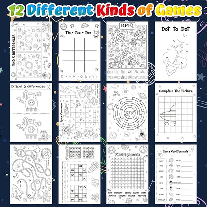 24Pcs Space Activity Books for Kids Space Theme Mini Games Coloring Book Set Bulk Mazes Word Search Word Scramble Games for Birthday Party Goodie Bags Stuffers Classroom Back to School Favors Supplies
