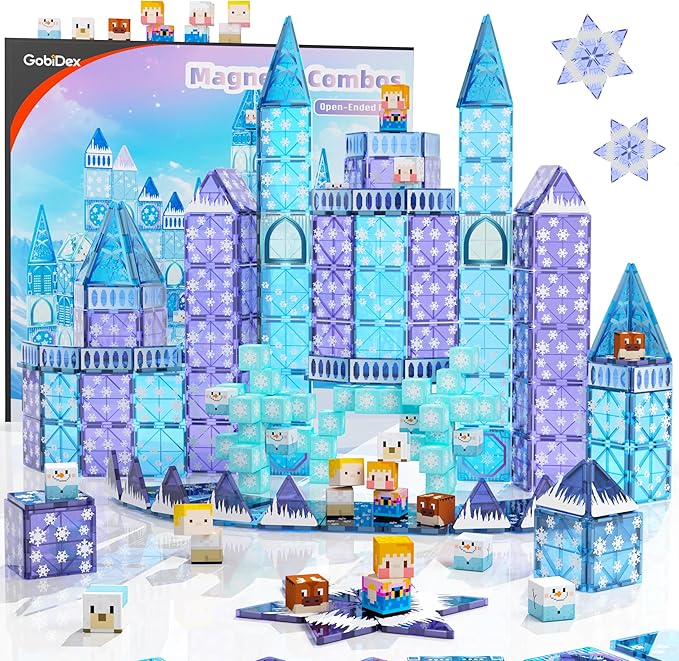 GobiDex 102PCS 2-in-1 Magnetic Tiles Blocks Frozen Toys for Girls, Princess Frozen Castle Magnet Building Blocks for Toddlers Kids, Build with MagWonder STEM Toys, 3+ Years Old Girls Birthday Gifts