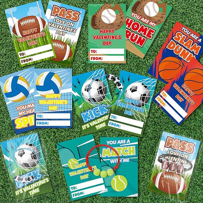 Valentines Day Cards for Kids, 24 Pack Adjustable Sports Charm Bracelets with Valentines Day Cards for Valentine School Party Favors for Kids Boys Girls, Kids Exchange Valentines Day Gifts