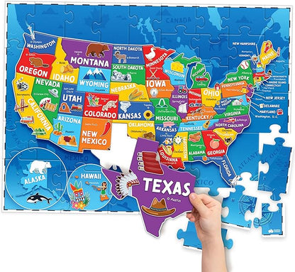 United States Puzzles for Kids Ages 4-6 - Educational Toys for Boys & Girls - 70Pcs USA Map Kids Puzzle with 50 States & Capitals - Christmas Gifts for Kids - Floor Jigsaw Puzzles