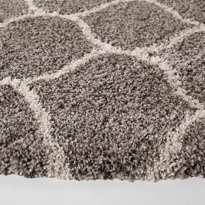 SAFAVIEH Hudson Shag Collection 9' Round Grey/Ivory SGH280B Moroccan Ogee Trellis Non-Shedding Living Room Bedroom Dining Room Entryway Plush 2-inch Thick Area Rug