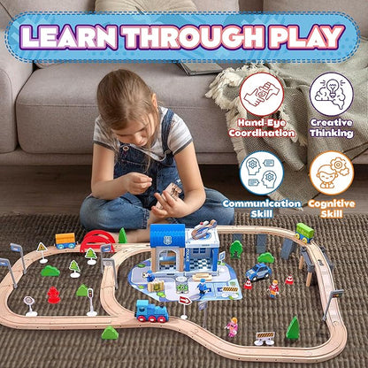 102Pcs Wooden Train Set for Toddlers, Wooden Train Track - Expandable and Changeable, Safe Educational Train Toys Gift for Boys & Girls Kids Ages 3-5 4-8, Compatible with All Major Brands