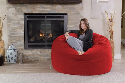 Chill Sack Bean Bag Chair - 5' Giant Memory Foam Lounge Chair with Soft Microfiber Cover – Cozy Furniture for Living Room, Dorm, & Kids' Rooms – Comfortable 5 Ft, Pebble Lounge Sofa, Red