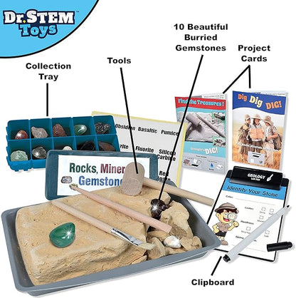 Dr. STEM Toys - Discovery Rock & Gem Dig Set Kids Science Experiment Kit, Complete Set of Materials for Home or Classroom Use (for Boys and Girls Age 5+)